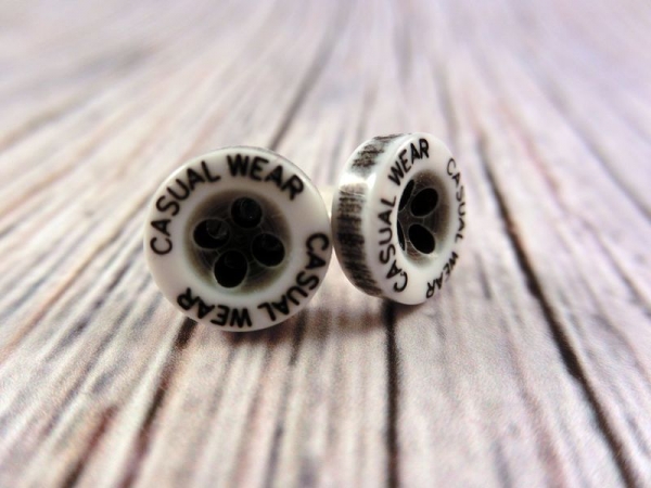 Casual Wear Knopf Ohrstecker Button schwarz weiß